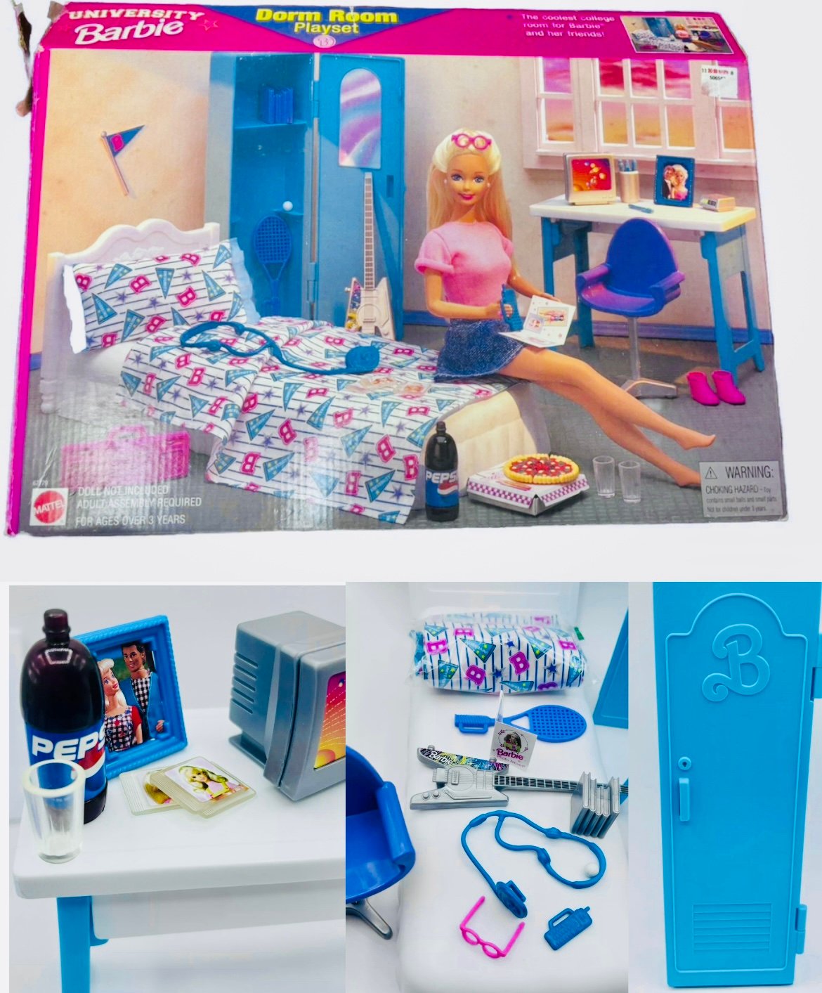 Vintage 1998 Mattel University Barbie DORM ROOM PLAYSET #67779