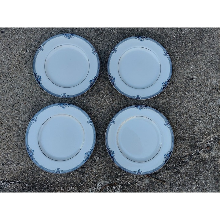 4 Noritake Squirewood 8 3/8 Salad Plates Floral Black & Gray