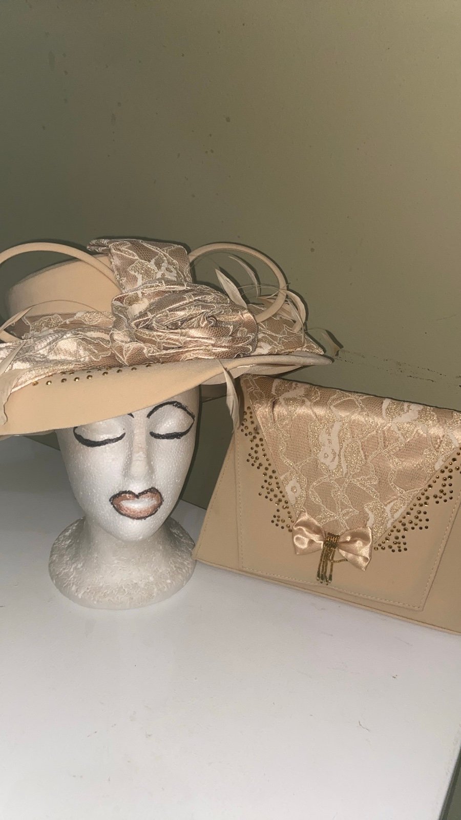 Beige Church/Dress Hat & Clutch by bmj Studio