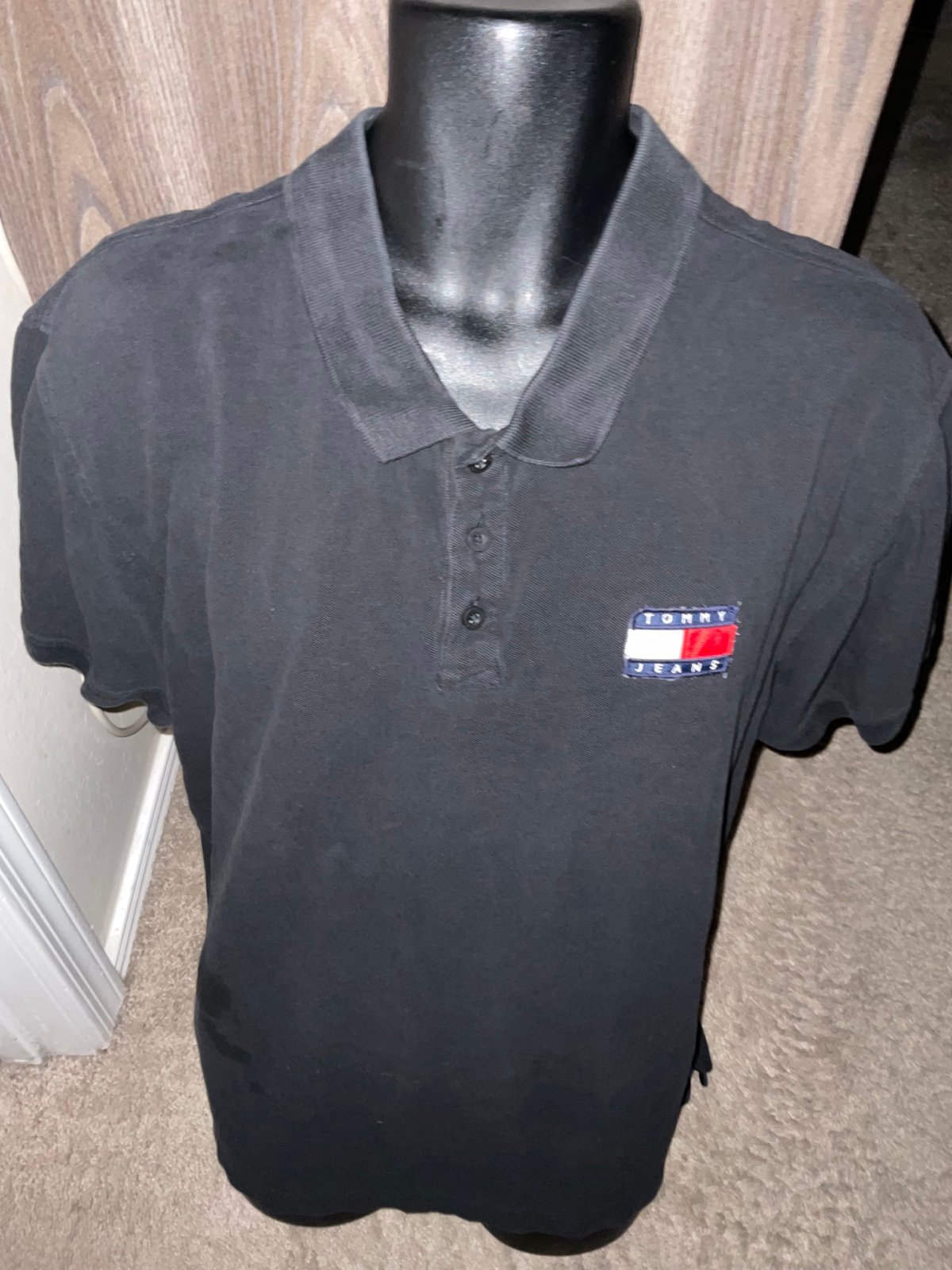 Men’s used vintage retro polo Tommy jeans black shirt size XXL 2XL