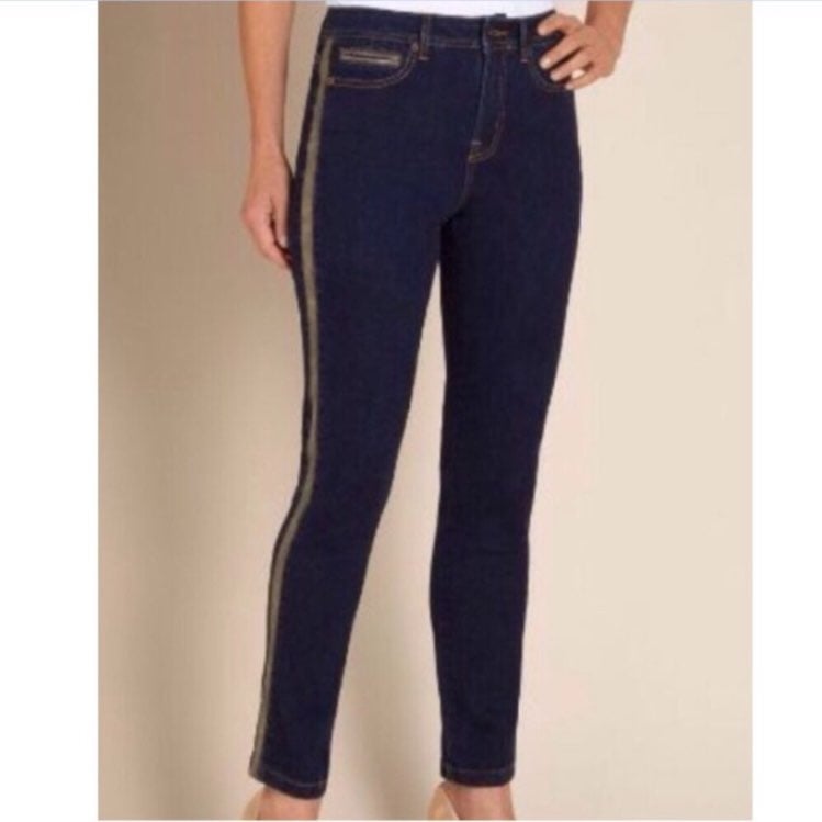 Soft Surroundings Faux Leather Stripe Slim Jeans Style: 26326 size 4