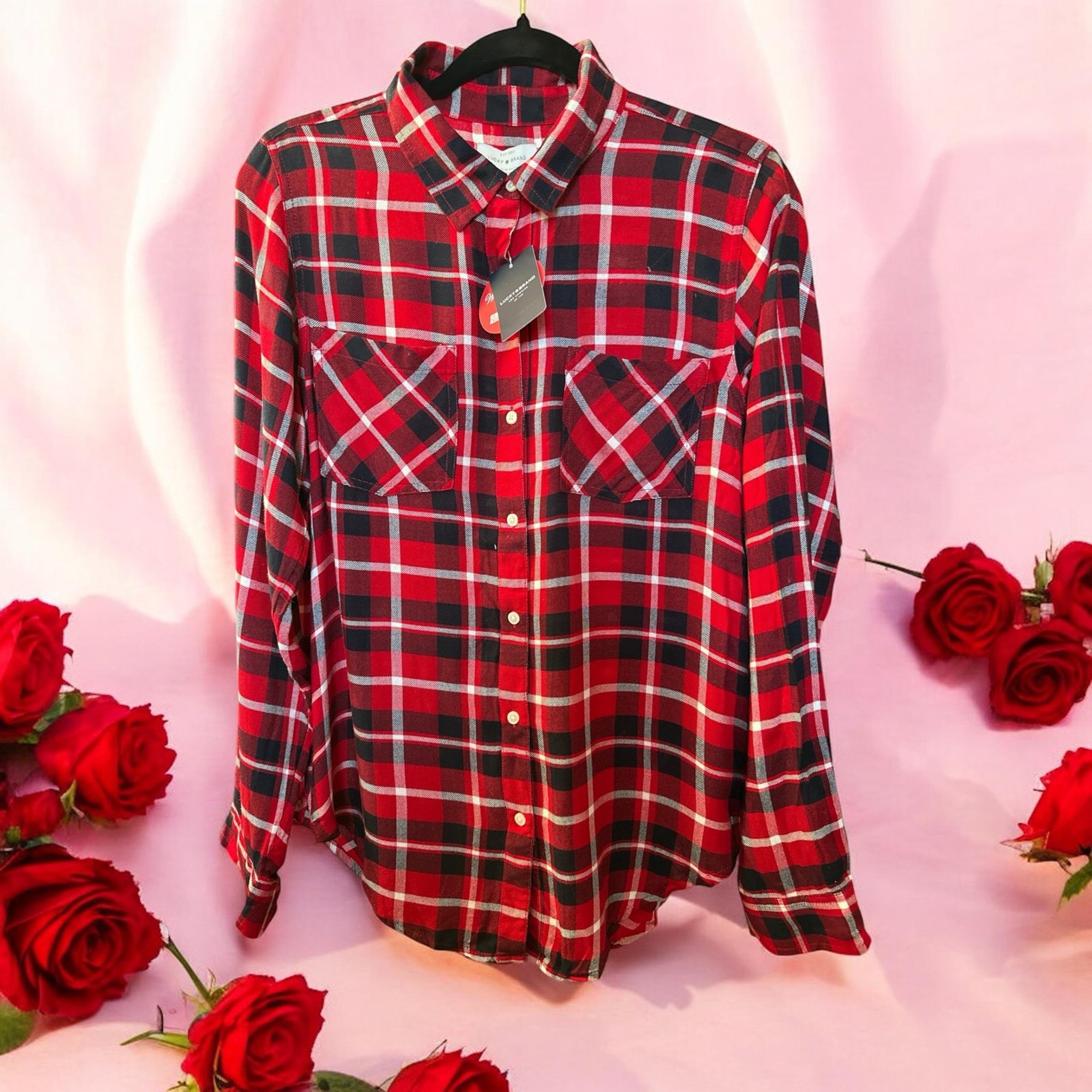 NWT Lucky Brand Top Womens Size Small Plaid Button Down Long Sleeve Shirt S