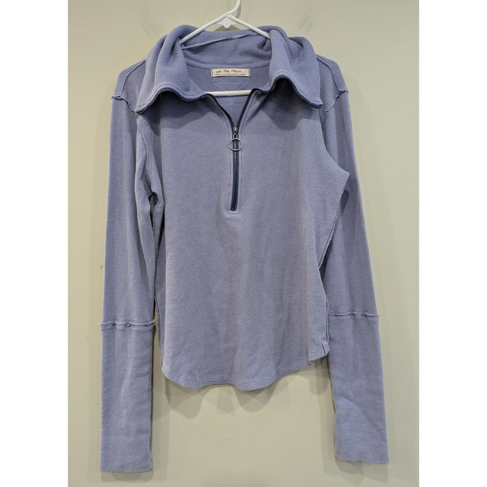 Free People Purple Waffle Henley Half Zip Pullover Size Medium