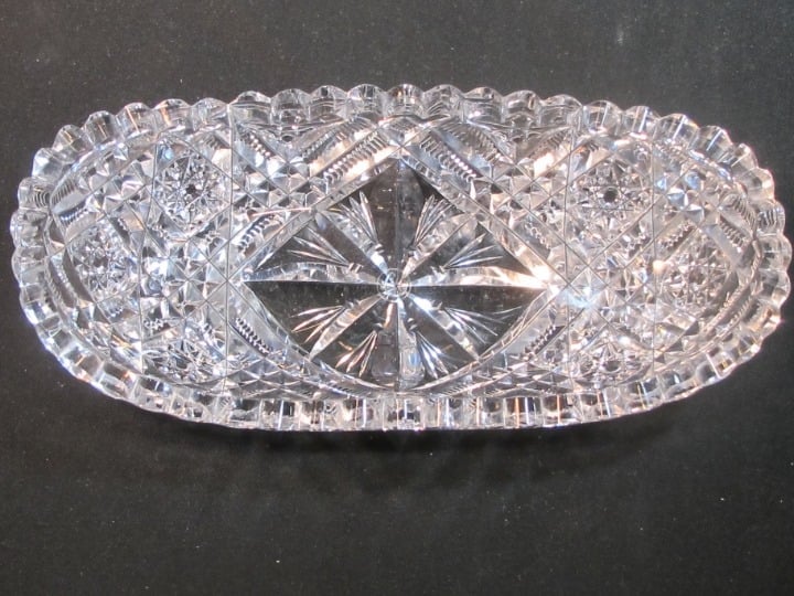 Signed Libbey oval dish cut glass