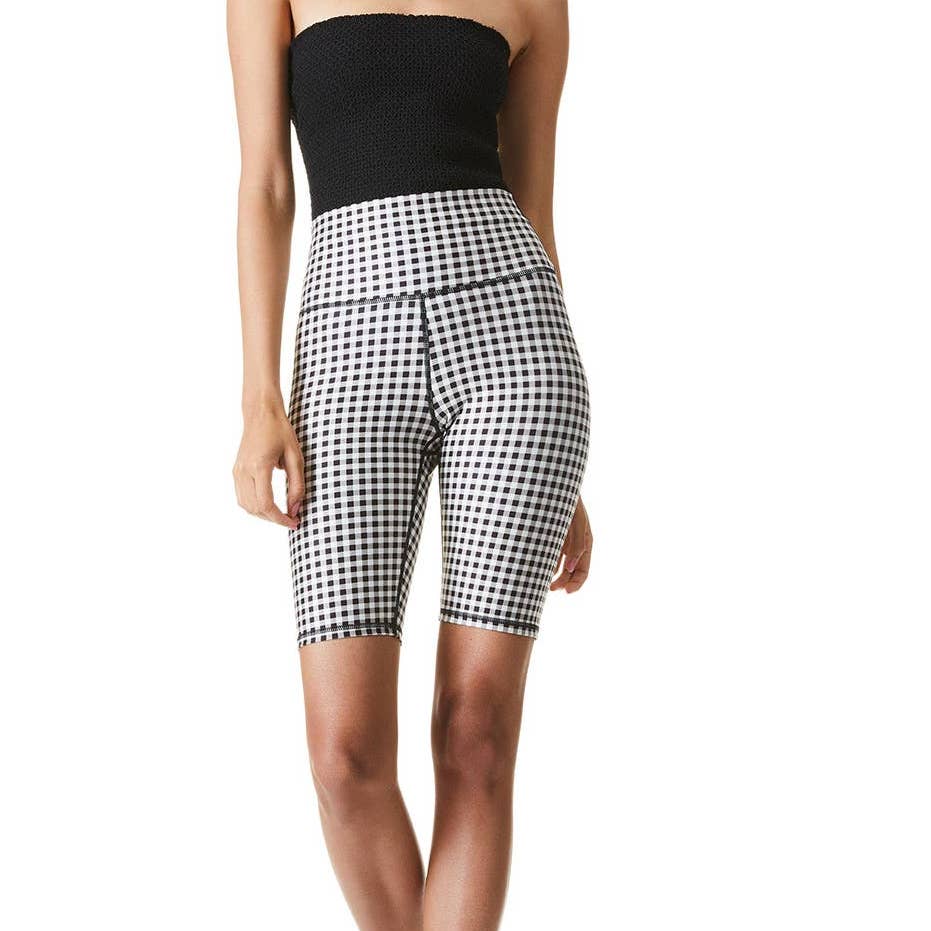 Alice + Olivia Black Gingham Aaron High Waist Bike Shorts NWT Size XS