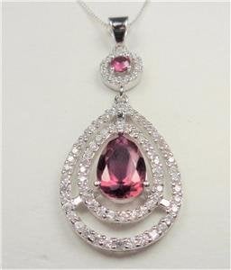 .925 STERLING SILVER RED CZ FANCY TEARDROP NECKLACE