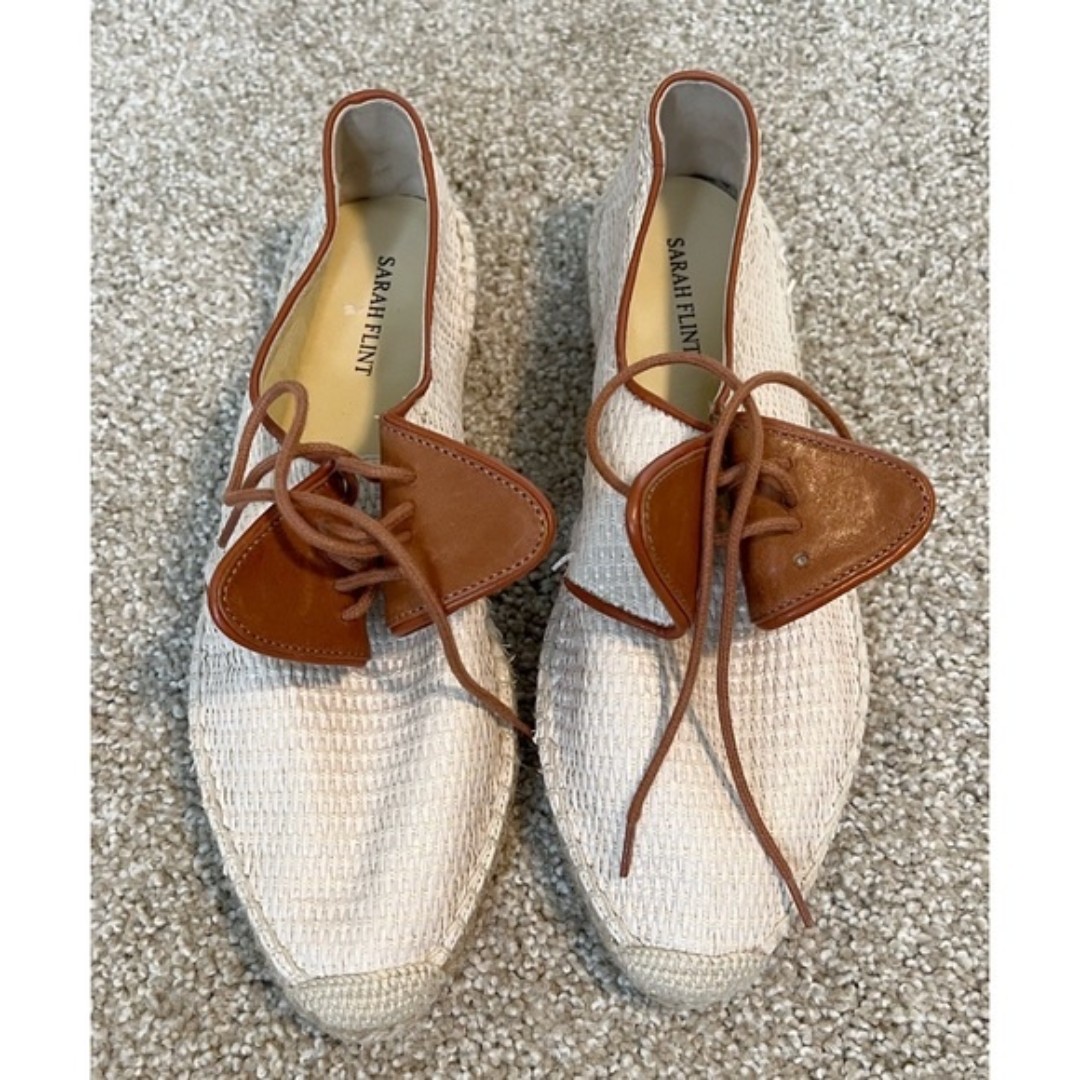 Sarah Flint Cream Woven Espadrilles Size 40