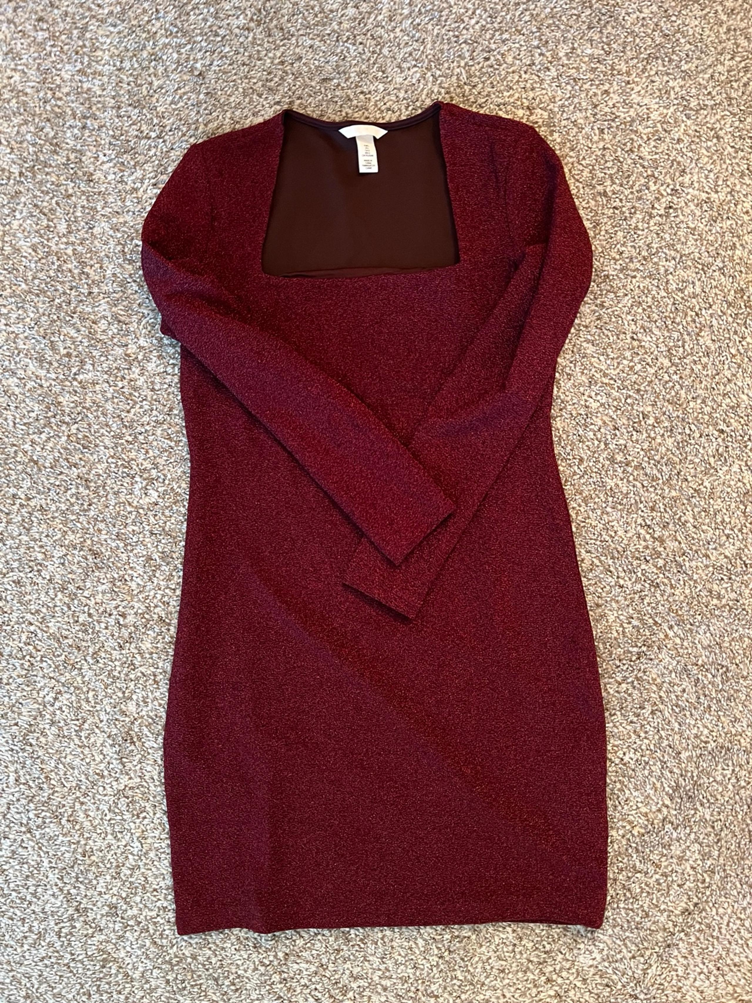 H&M, long sleeve red sparkle dress -size L