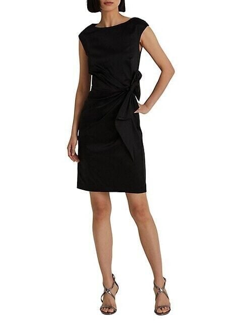 Lauren Ralph Lauren Tie-Waist Charmeuse Cocktail Dress Black Size 4 196