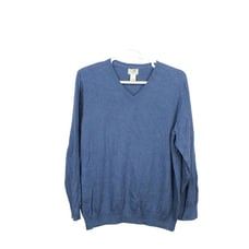 LL Bean Men's Cotton Cashmere Sweater V Neck Long Sleeve Lightweight Blue XL