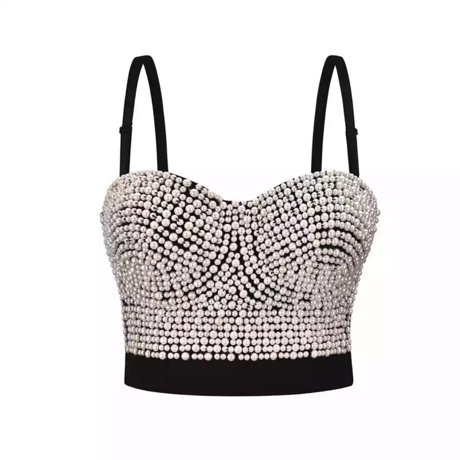 White Pearl Beaded Push Up Bralette Corset Bustier Top