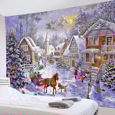Christmas Tapestry Winter Snow Scene Tapestry Wall Decor Christmas Trees Snow