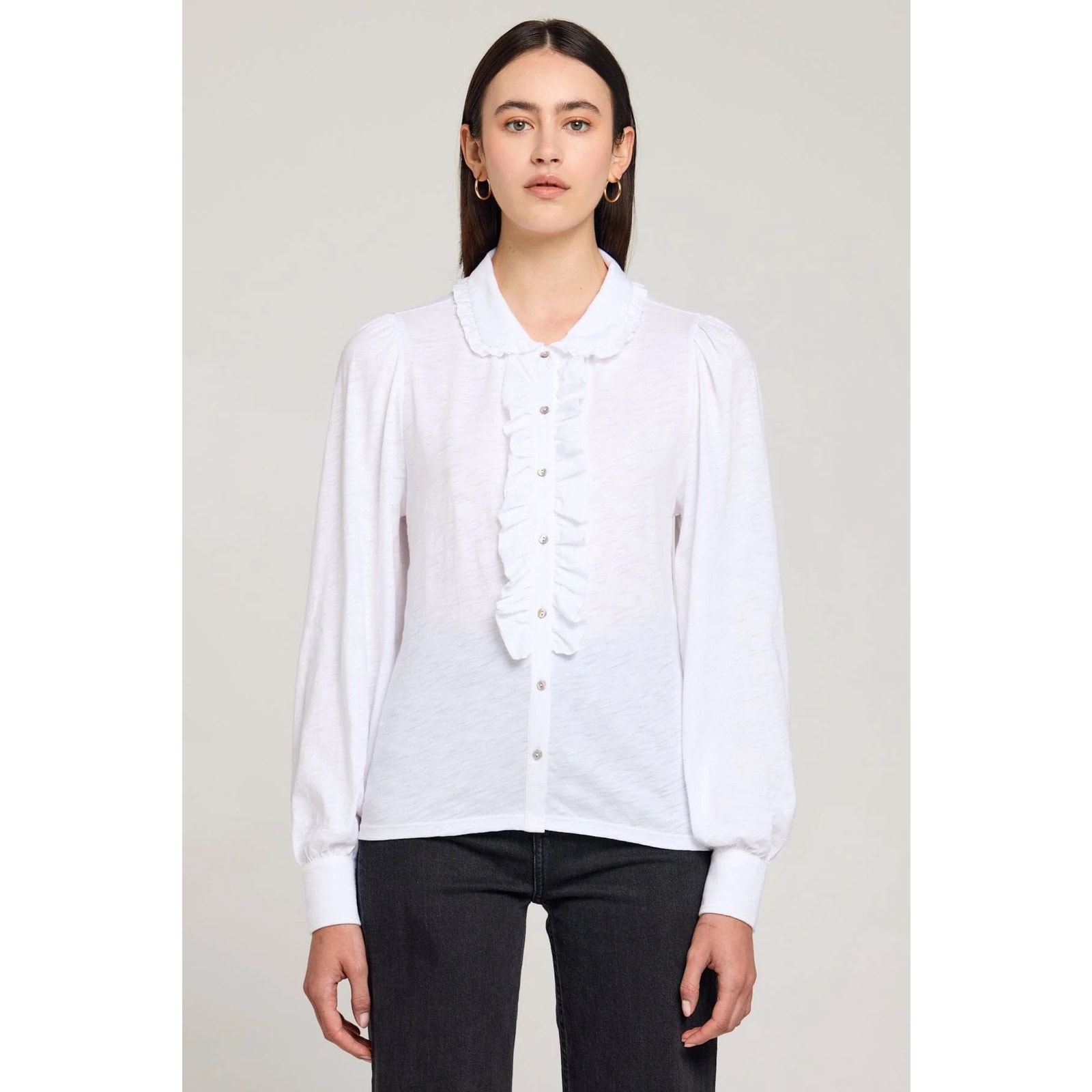 185 New Goldie Pima Josephine Tuxedo Shirt- Small - White
