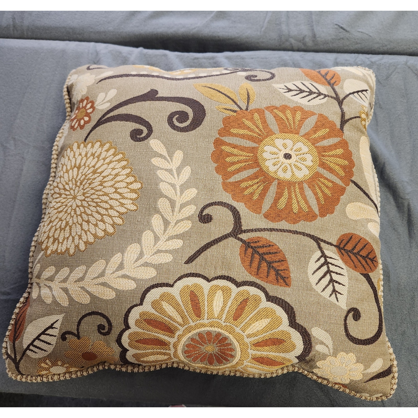 THROW PILLOW Boho Floral Striped Beige Yellow Orange Double Sided 19 x 19 x 5