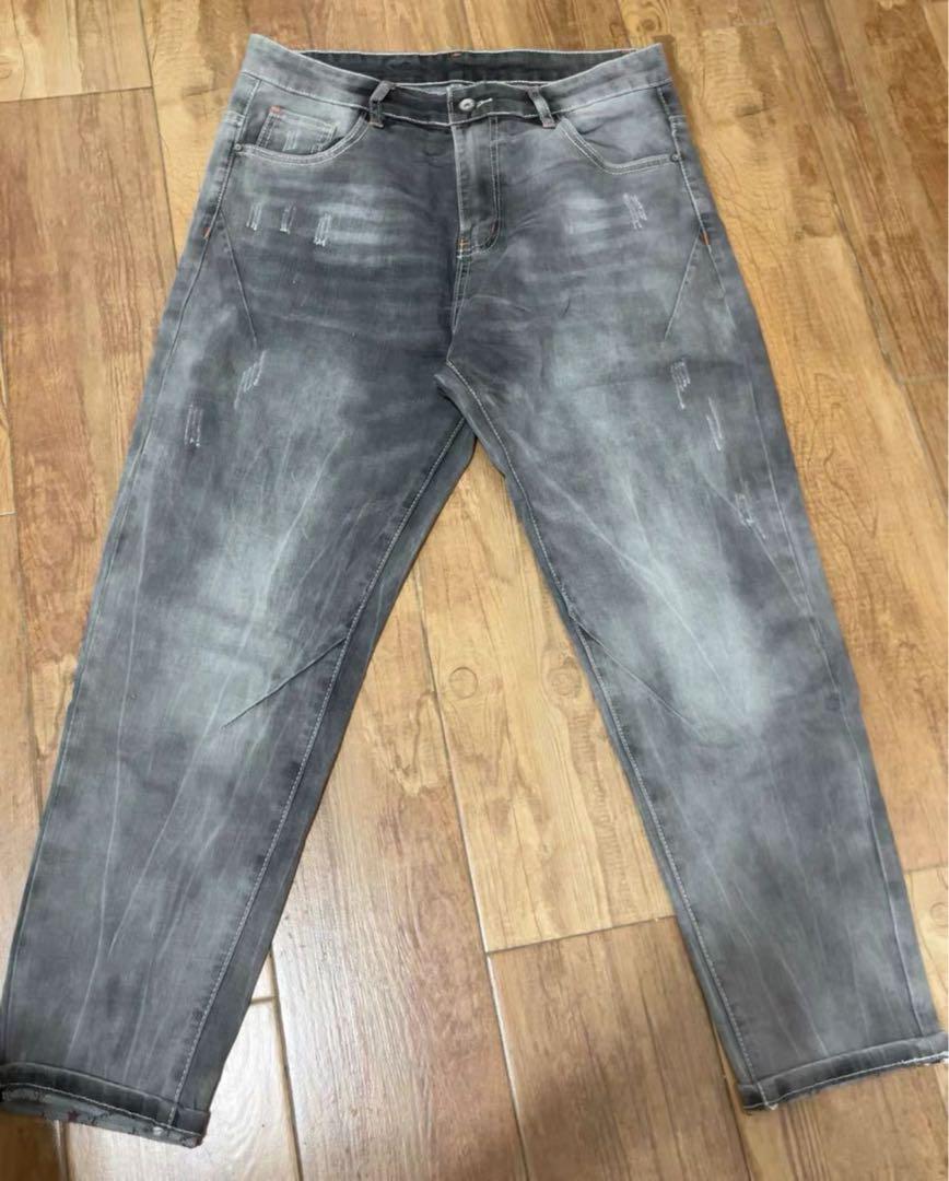 Gray Distressed Straight Jeans