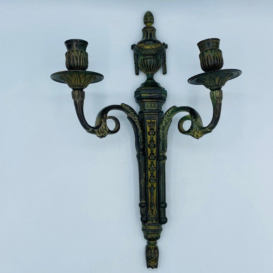 Antique Bronze Wall Sconce Double Arm Candle Holder French Neoclassical Design