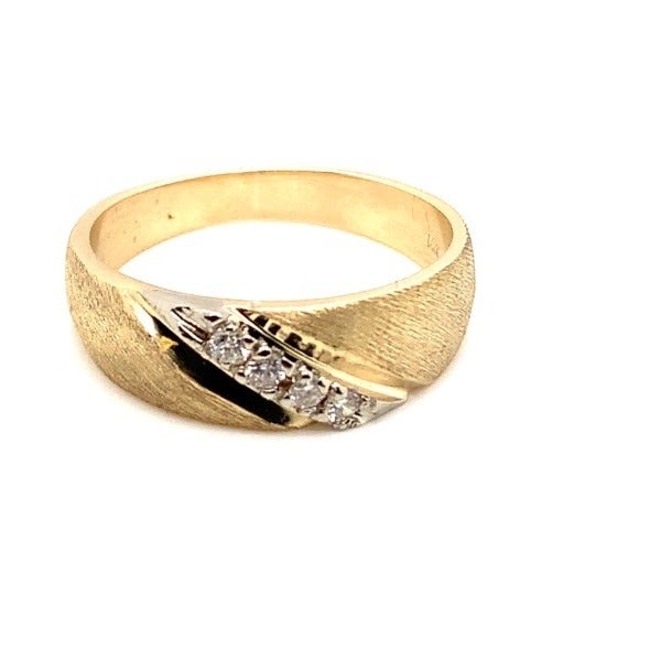 Diamond 14K Yellow Gold Dual Texture Ring | Wedding Band | Men's Ring