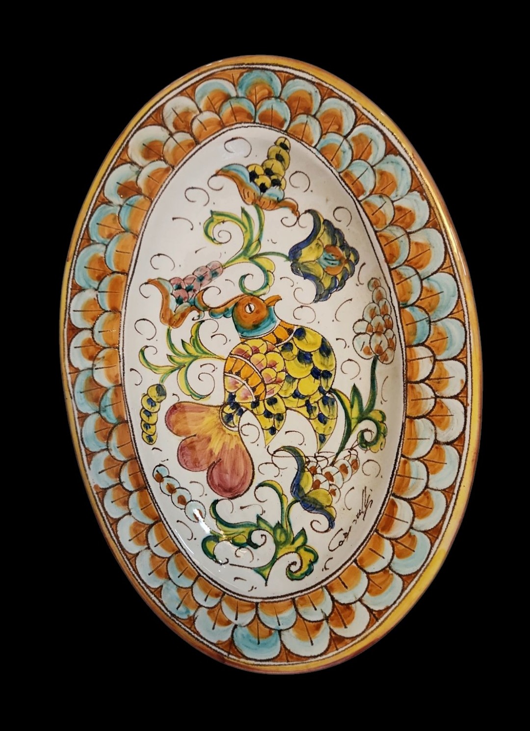 Signed Dipinto A Mano Orvieto Hand Painted Italian Oval Serving Platter