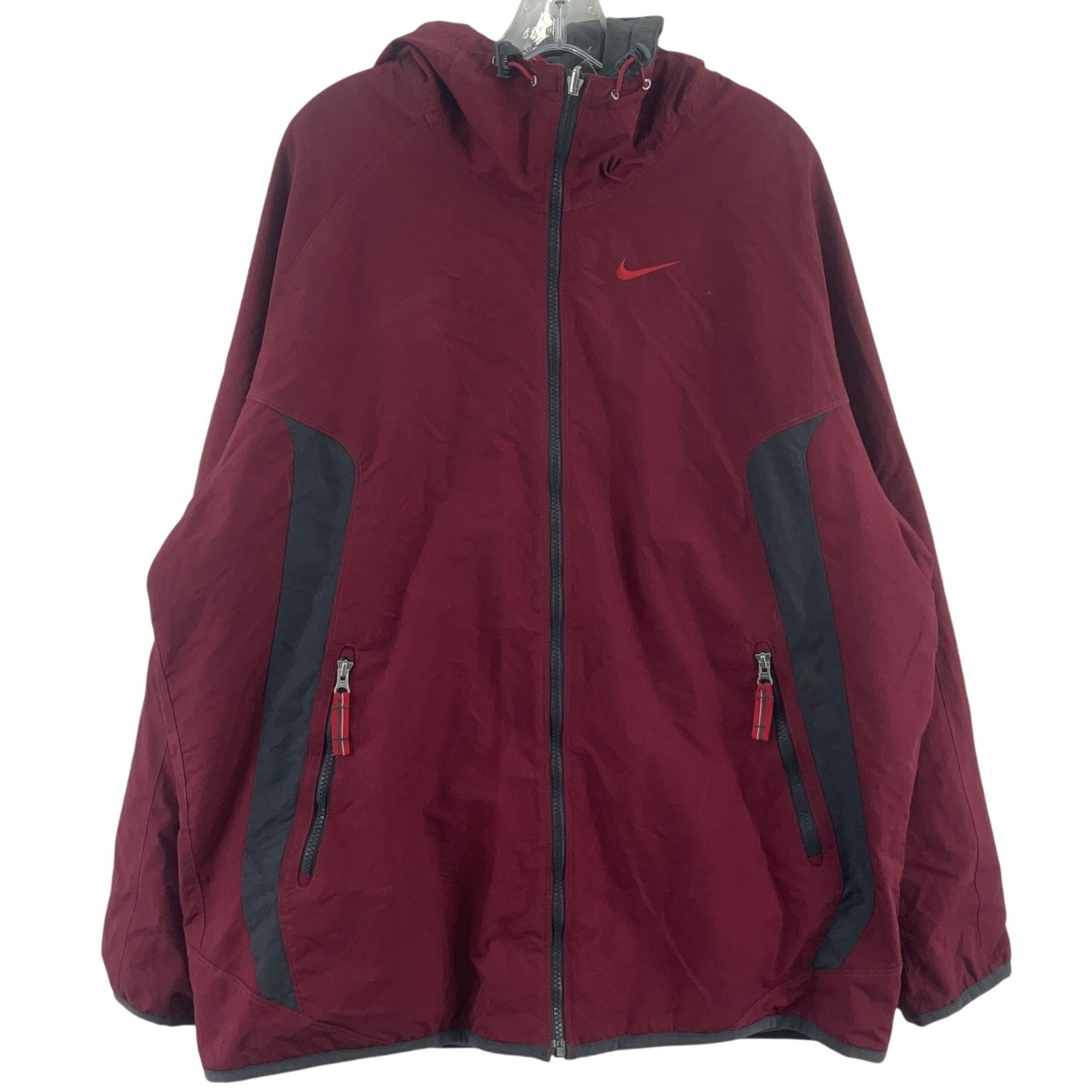 Nike Red/Gray Reversible Nylon Fleece Zip-Up Hooded Windbreaker Jacket Men L NWT
