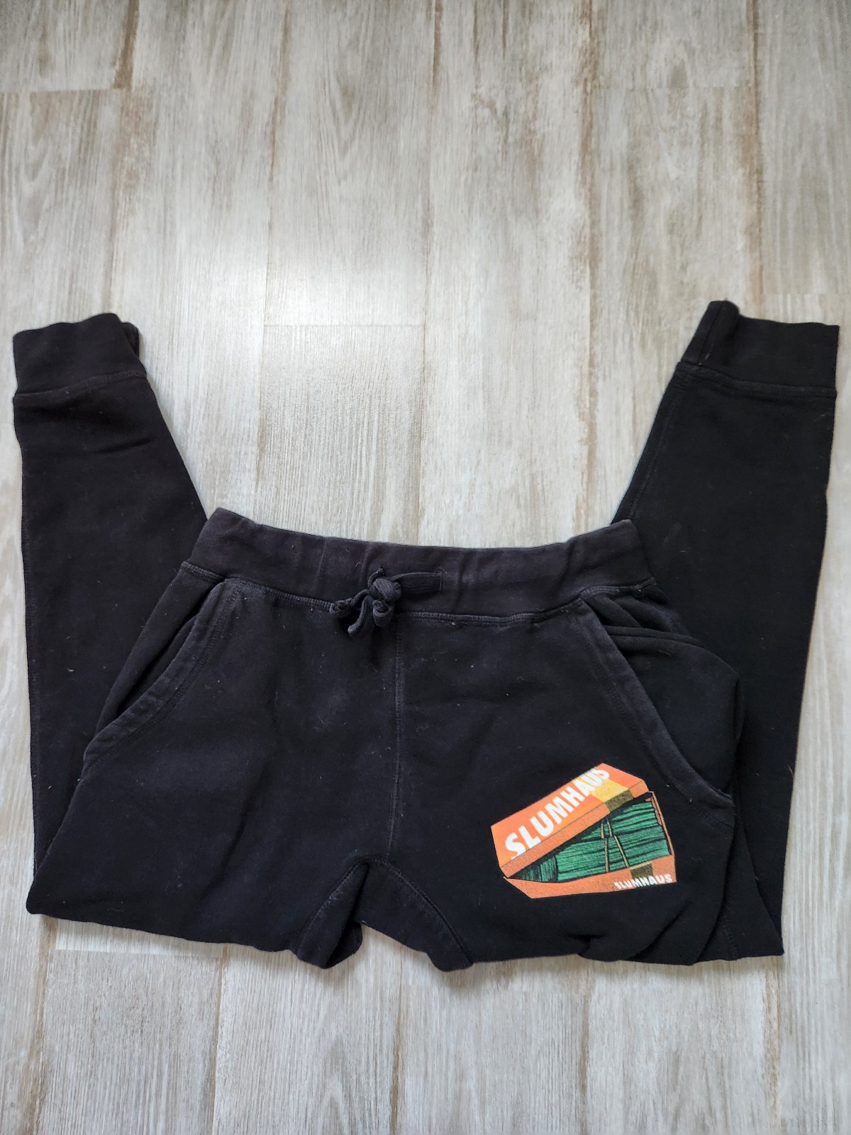 Slumhaus Originals Black Joggers Elastic Waist Pockets Cotton Blend Logo Sz M