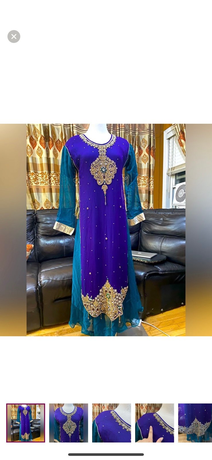 Purple and Blue/Green Indian Pakistani Anarkali Style Dress w\Net Dupatta/pants