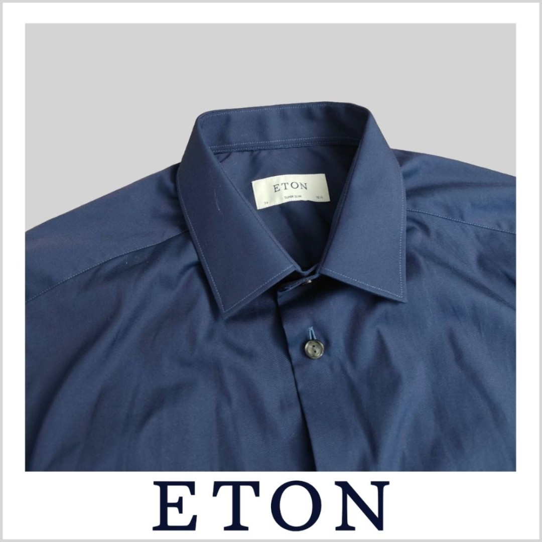 Eton Men's Dark Blue Signature Twill Long Sleeves Shirt Size 15.5