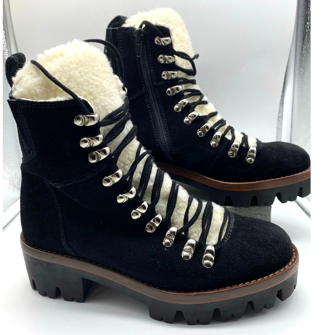 Jeffrey Campbell Culvert Black Suede Sherpa lining Combat Boot - Black 5.5