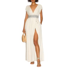 Free People Devon Deep V-neck Thigh Slit Midi Dress
