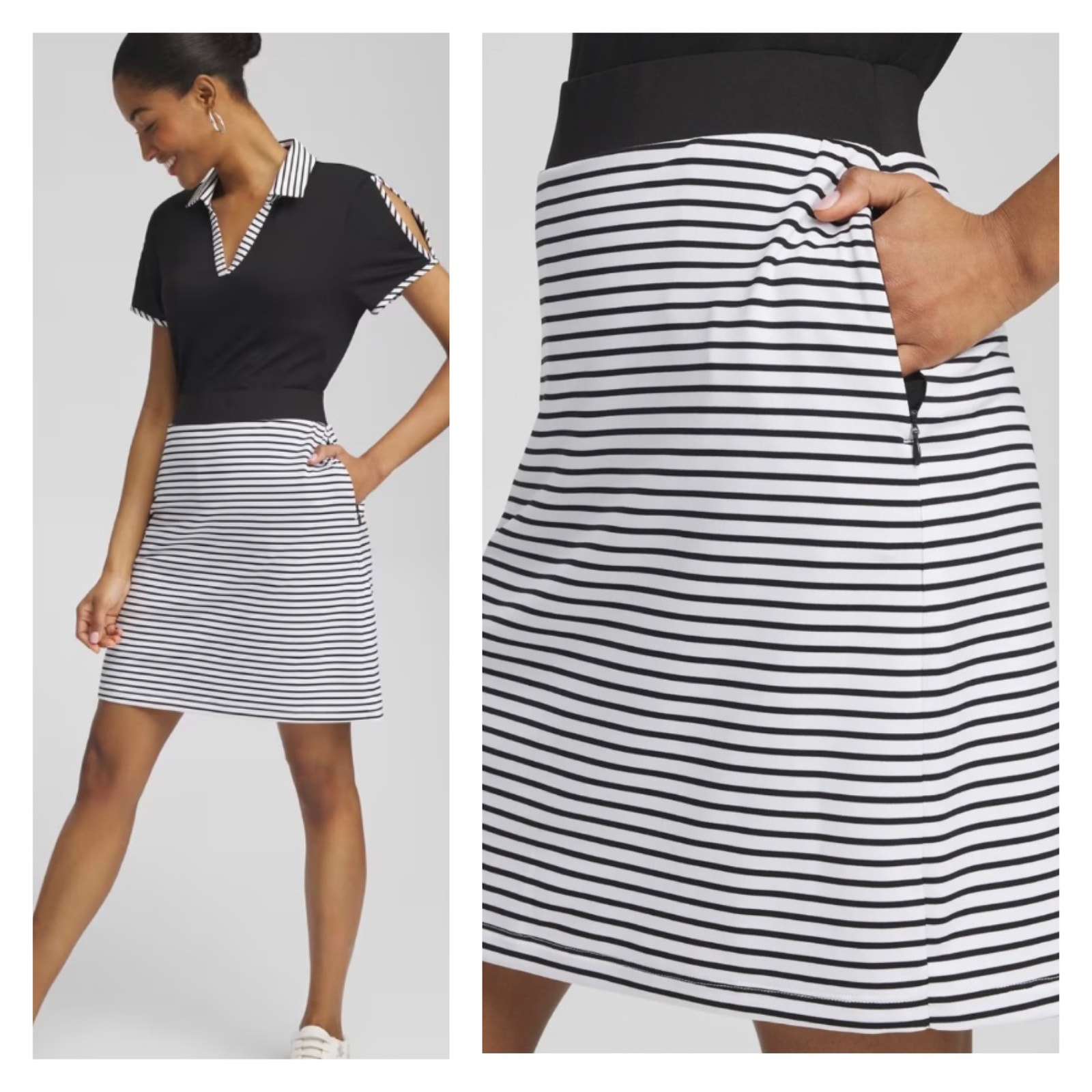 Chico's Zenergy UPF Knit Stripe Skort Size 2/Large Black/White Pickleball Tennis