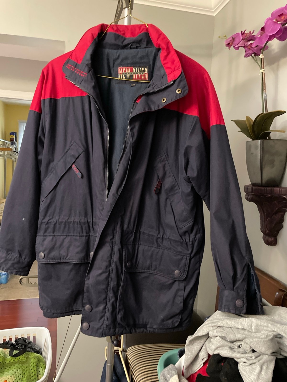 Men's XL fleece lined navy & red jacket