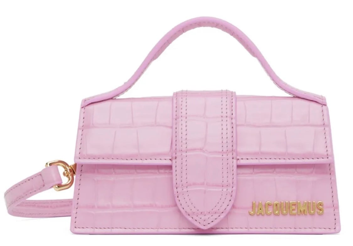 NEW JACQUEMUS LE BAMBINO CROC LEATHER CROSSBODY CLUTCH PINK MINI BAG PURSE NWT