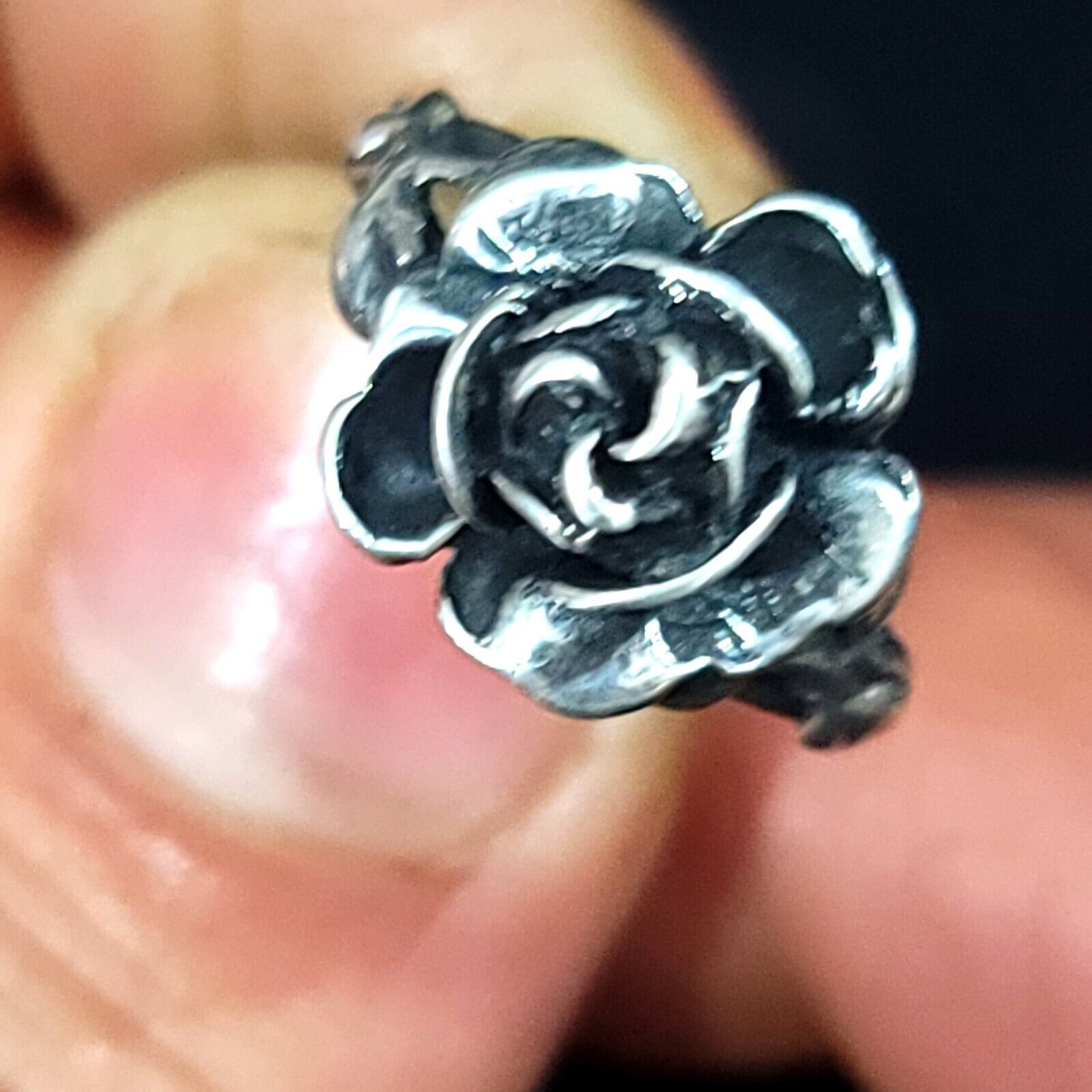 Sterling Silver Detailed Rose Ring Size 5