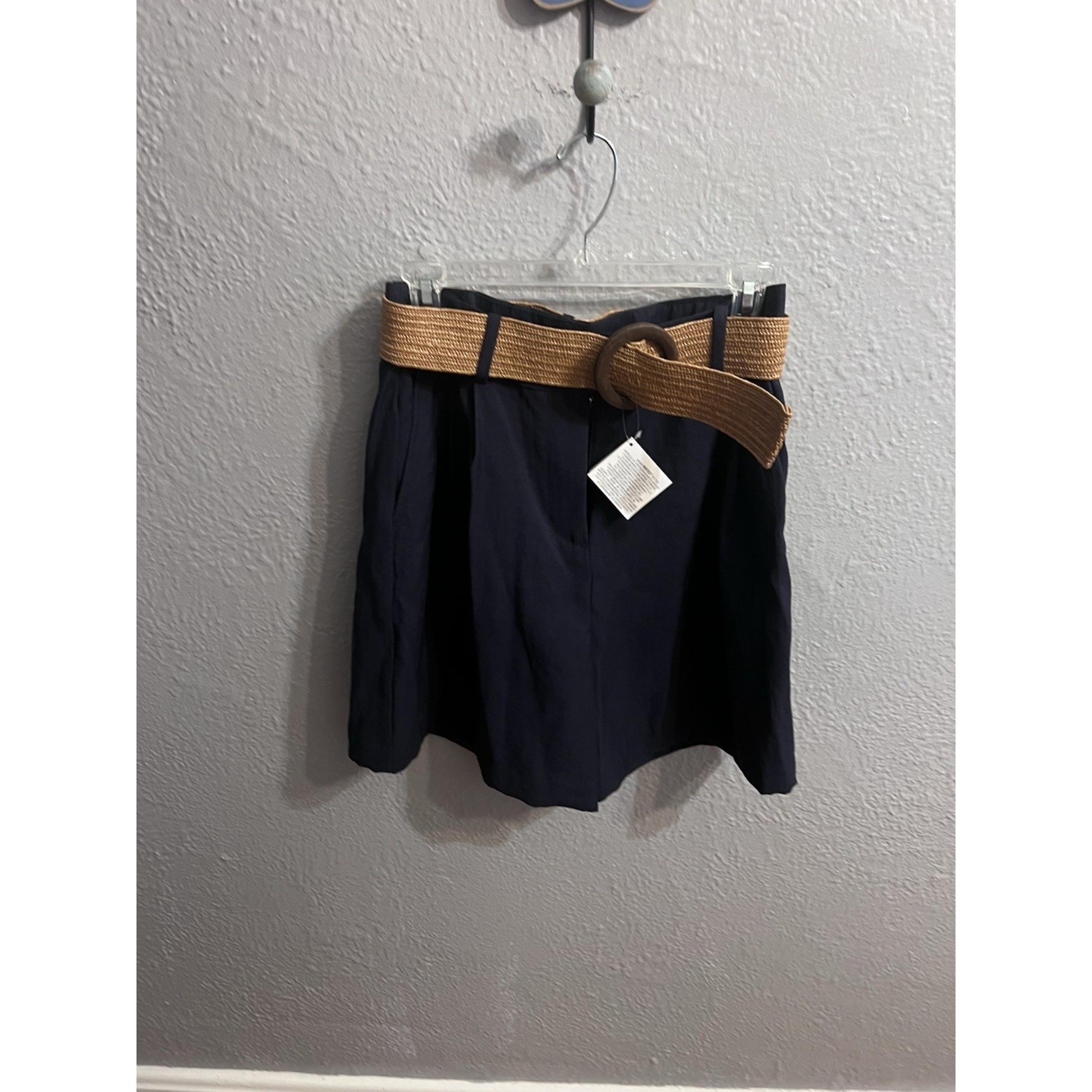 Zara Blue Belted Dress Shorts With Pockets Size Medium Womens