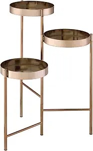Benjara Plant Stand with 3 Tier Design and Folding Metal Frame, Gold #56766