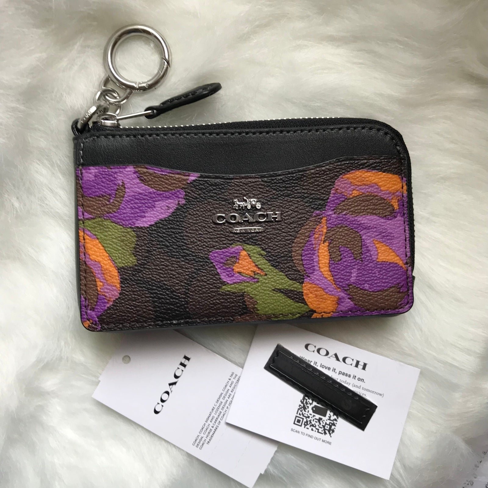 Coach Multifunction Card Case In Signature Canvas With Rose Print