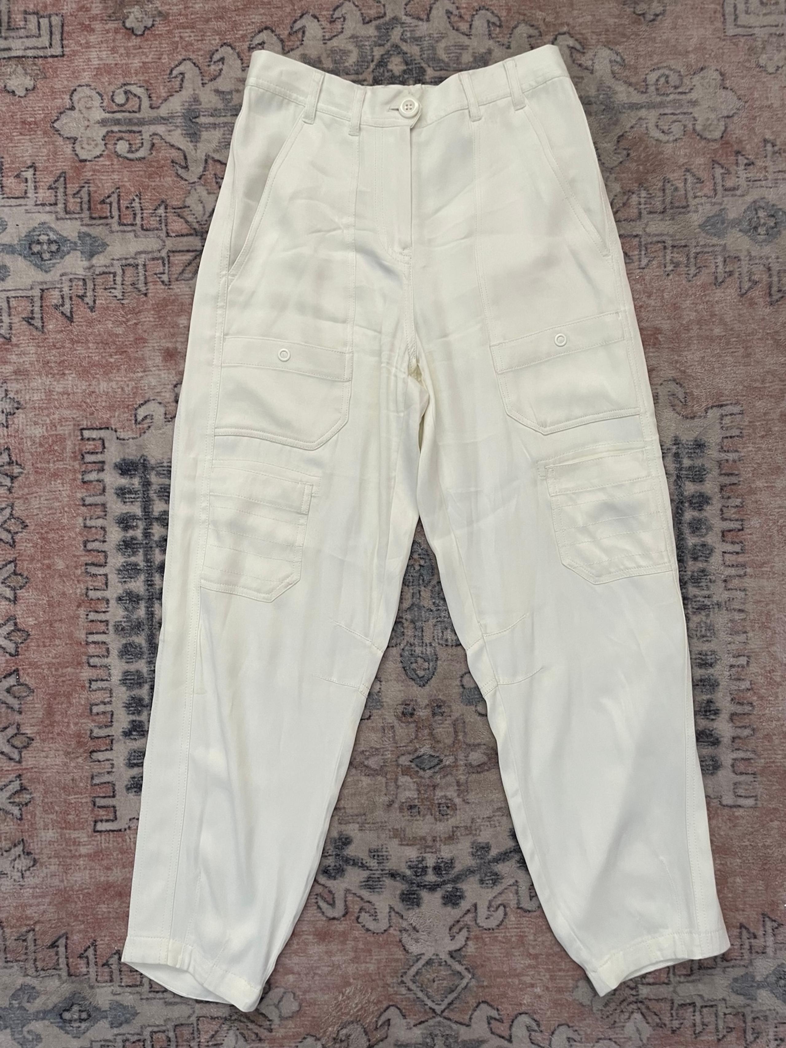 Anthropologie Maeve Ivory Cream Portside Utility Satin Casual Pants Women’s 4