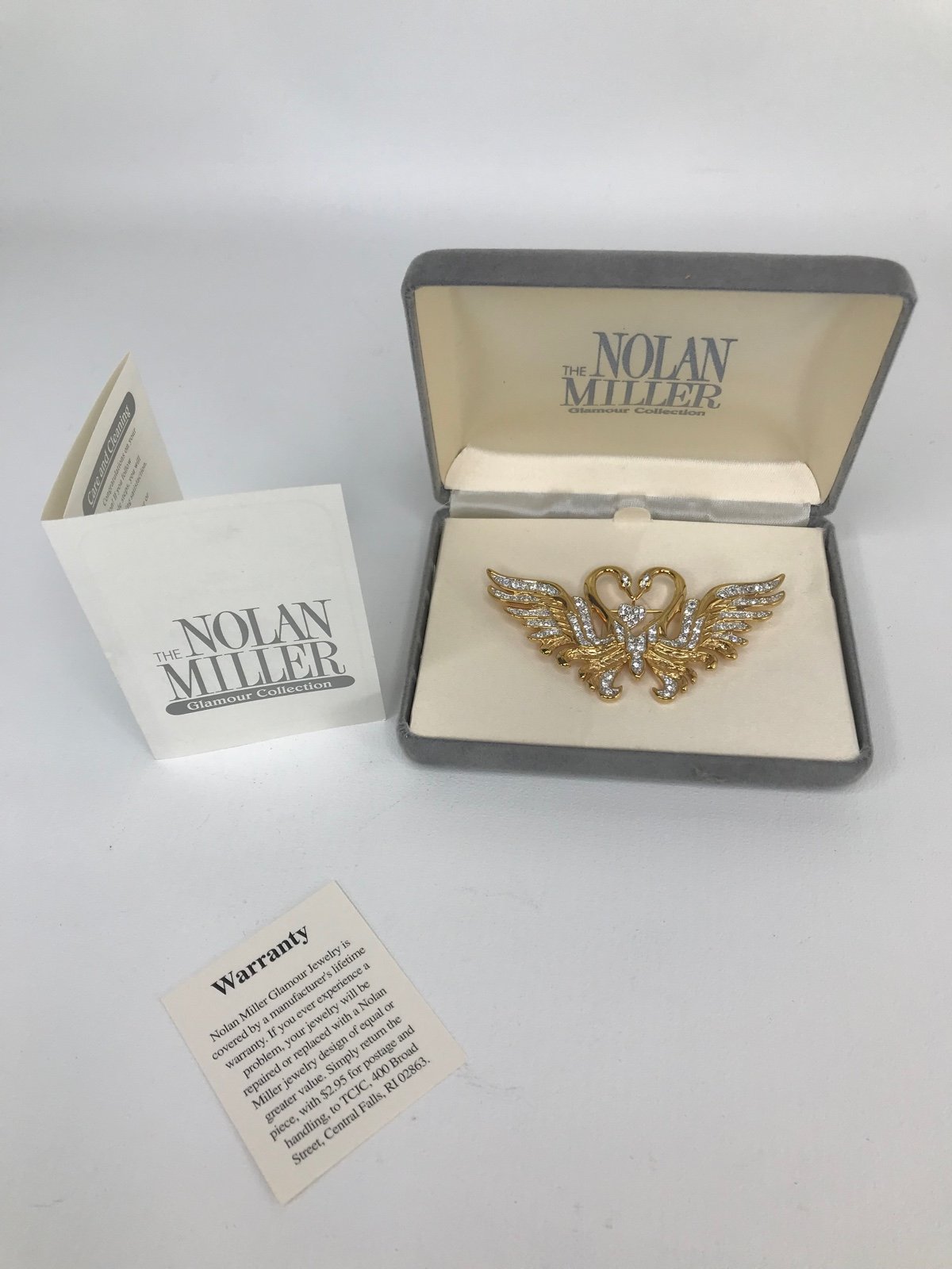 The Swan Pin By Nolan Miller Glamour Col. Brooch Gold/ Swarovski Crystal NEW