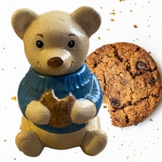 VTG 11” blue sweater country home cookie bear treat jar usa california