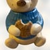 VTG 11” blue sweater country home cookie bear treat jar usa california