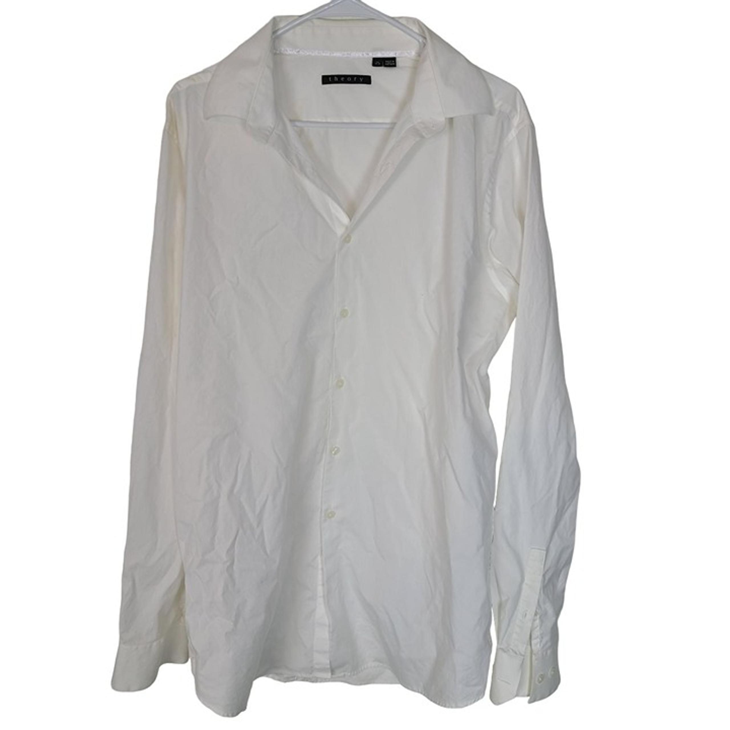 Theory Mens 33-34 (Neck 17) White Long Sleeves Button Up Dress Shirt Cotton