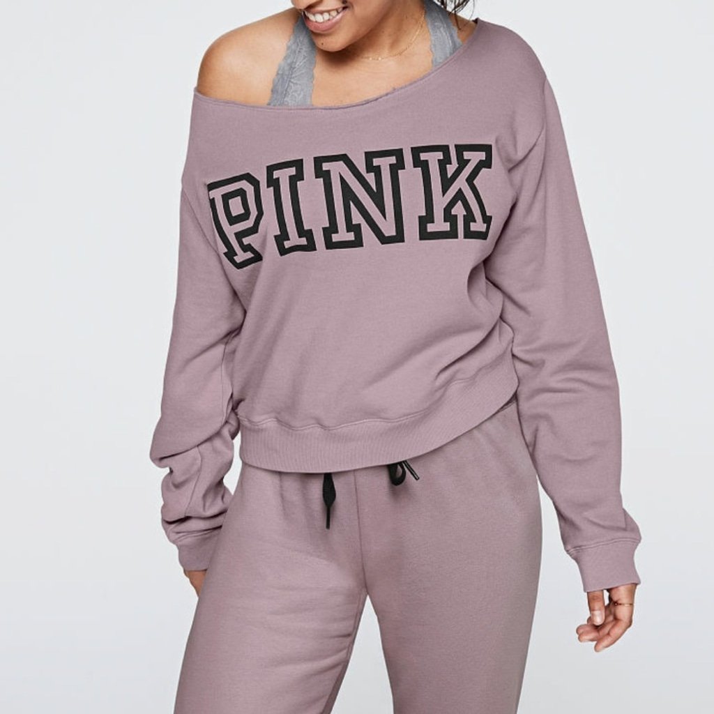 Victoria's Secret Pink Everyday Lounge Open Neck Crew Fleece Sweatshirt Size XL
