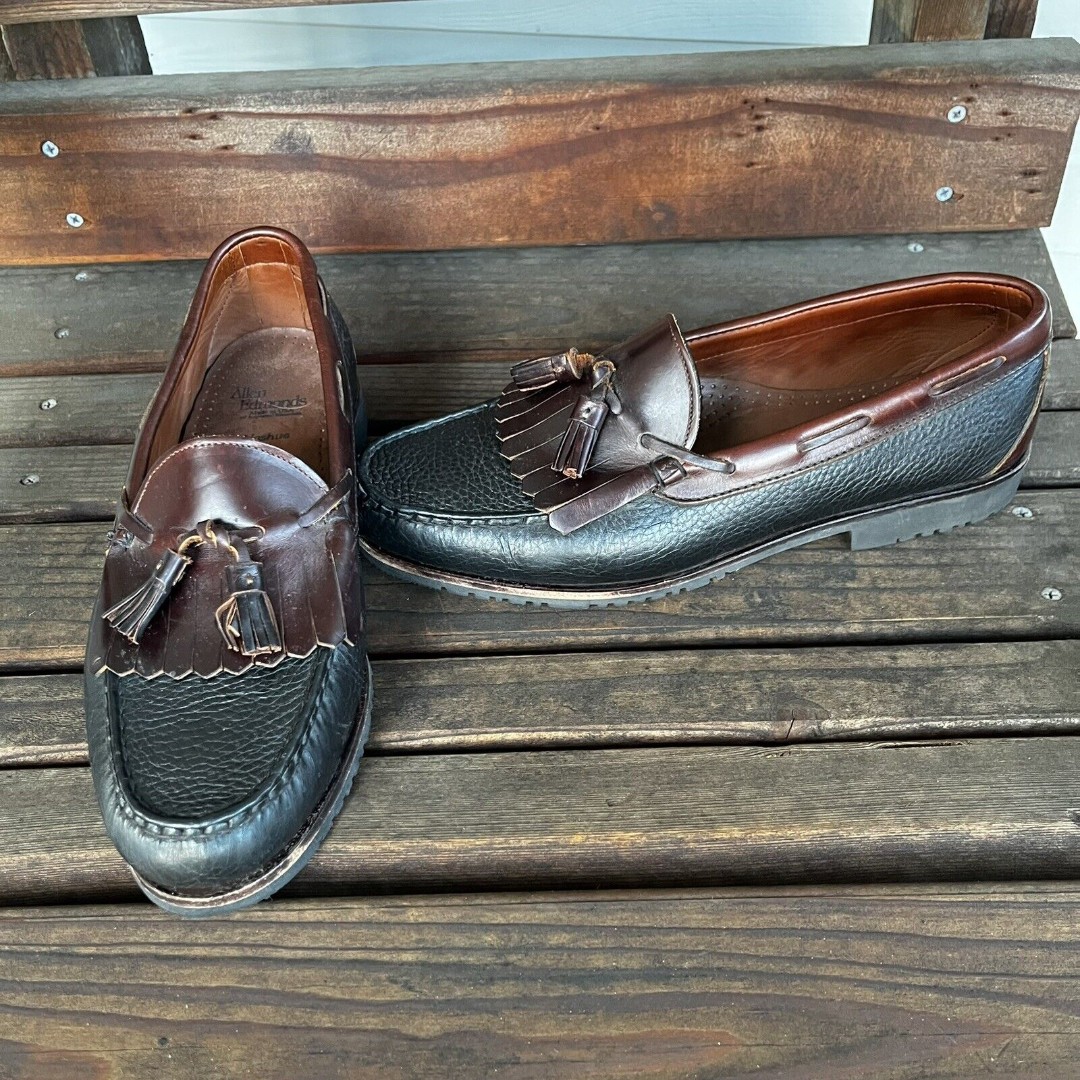 Allen Edmonds Nashua Two-Tone Brown Black Tassel Loafers Shoes Men's US 11.5 D