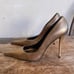 STUART WEITZMAN Classic Gold Leather Stiletto Pumps Metal Heels Woman’s 8M Spain
