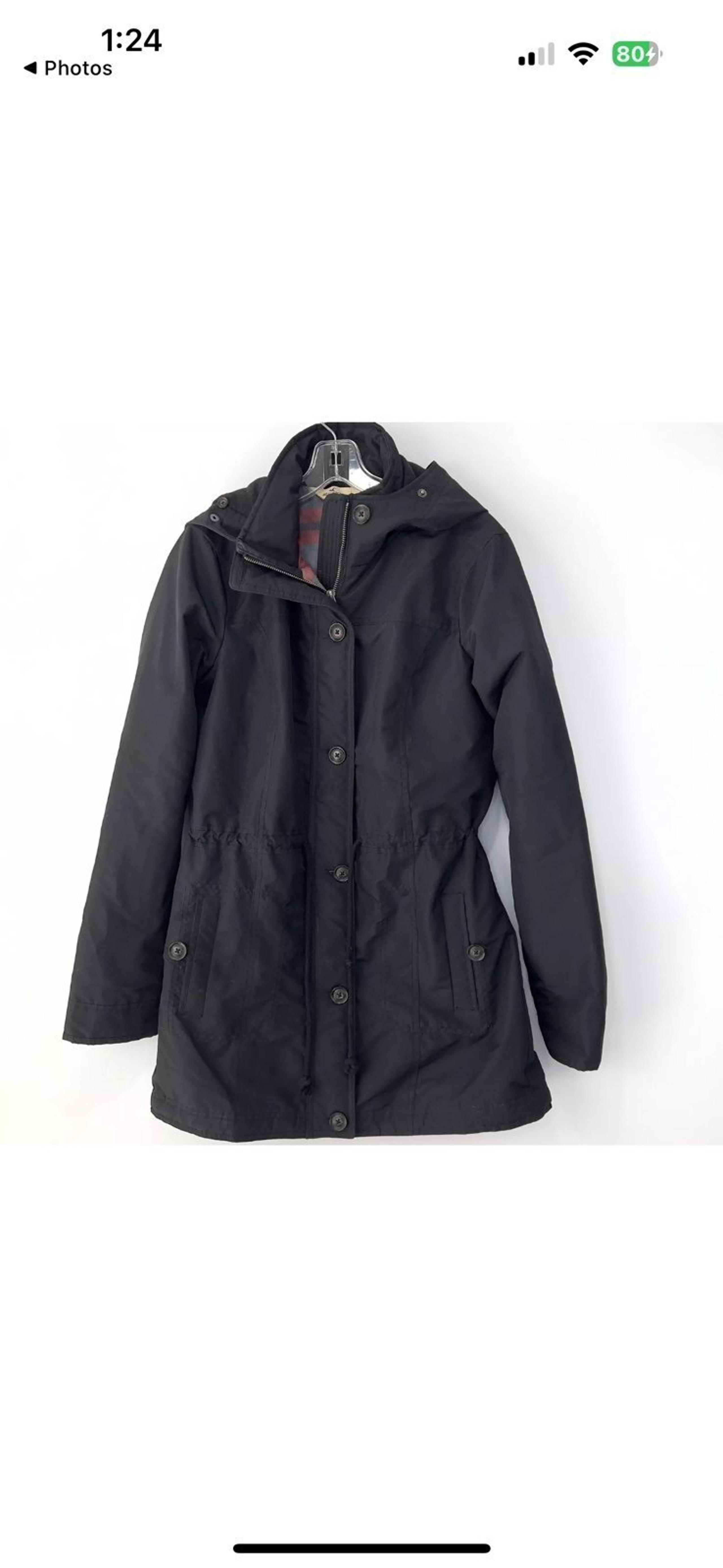 Hollister Jacket Parka Coat Plaid Flannel Lined Black Hooded