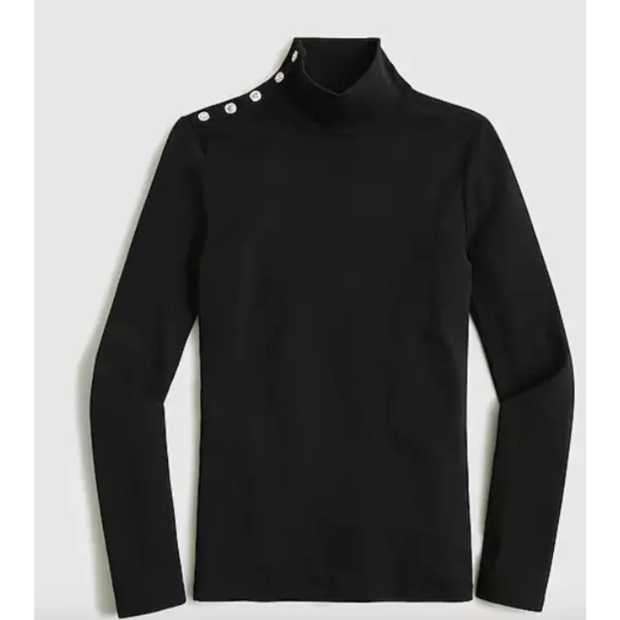 J CREW Perfect Fit Mock Turtleneck With Jewel Rhinestone Buttons Black Preppy M