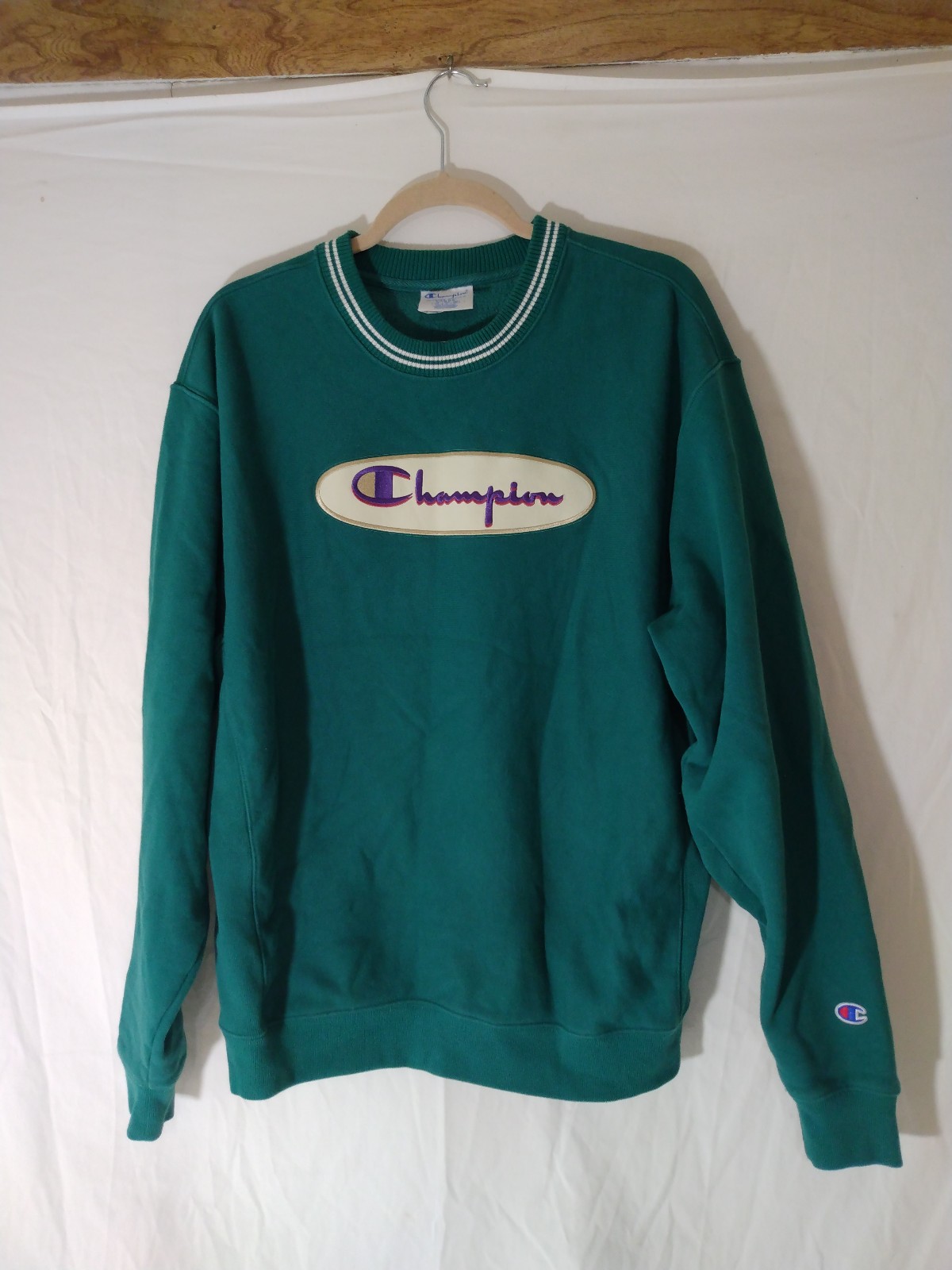 Vintage Mens Champion Reverse Weave Embroidered Spell Out Hoodie Sz L