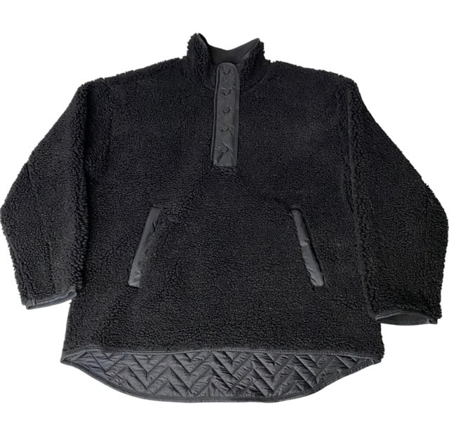 Athleta Womens Cozy Sherpa Black Deep Pile Snap Sweatshirt Jacket Pullover Large