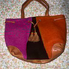 Kate Spade Coal Devon Purse Orange Pink Brown Wool Blend Leather Tote Purse Bag