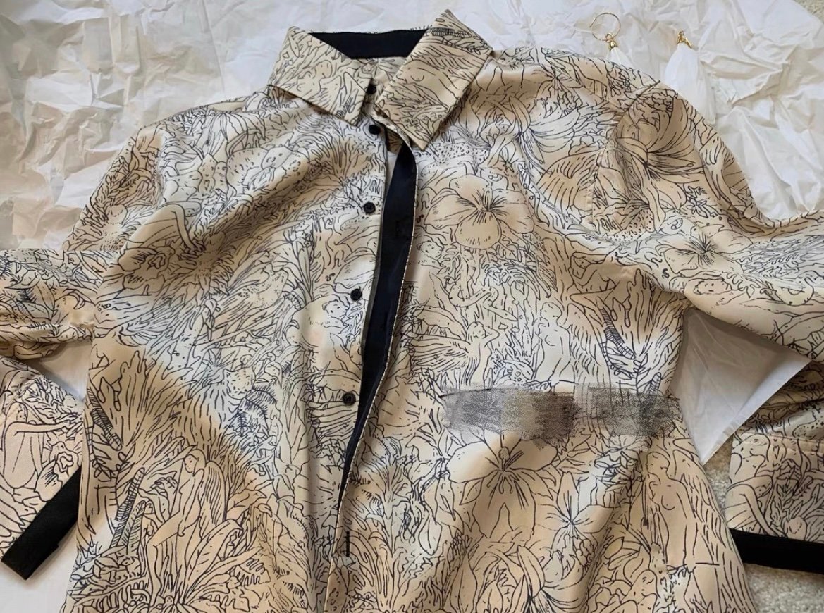 Jil Sander style off-white button down floral long sleeves printed shirt