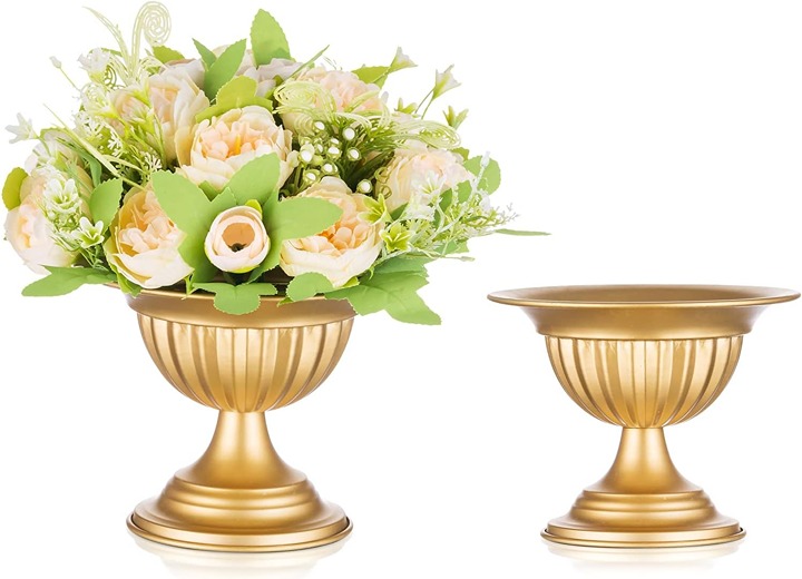 Gold Metal Urn Vases for Flower - 2 Pcs Vintage Small Vase for Wedding Decor